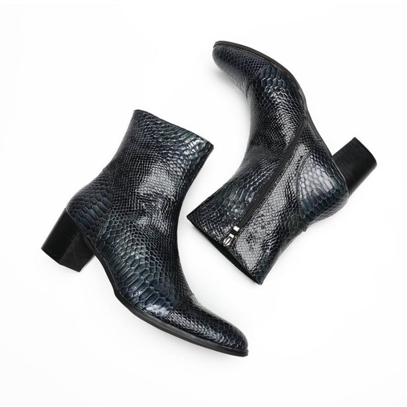 Ανδρικά Μποτάκια Γυαλιστερά Serpent Pointed Captoe Elevator Ankle Boots - Μπλε