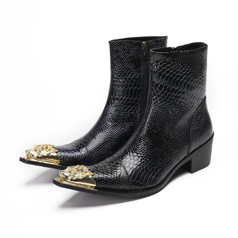 Ανδρικά Μποτάκια Γυαλιστερά Serpent Pointed Captoe Elevator Ankle Boots - Μπλε