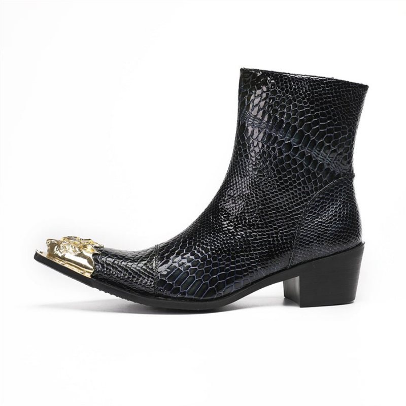 Ανδρικά Μποτάκια Γυαλιστερά Serpent Pointed Captoe Elevator Ankle Boots - Μπλε