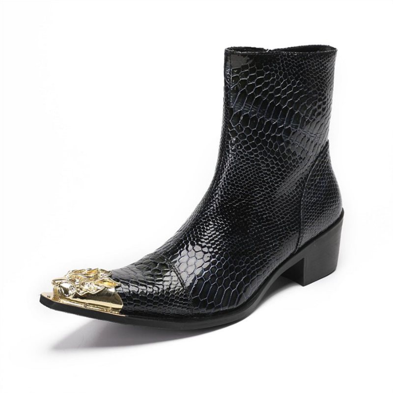 Ανδρικά Μποτάκια Γυαλιστερά Serpent Pointed Captoe Elevator Ankle Boots - Μπλε