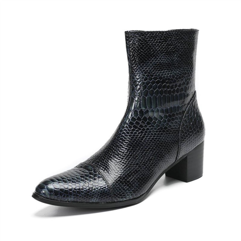 Ανδρικά Μποτάκια Γυαλιστερά Serpent Pointed Captoe Elevator Ankle Boots - Μπλε