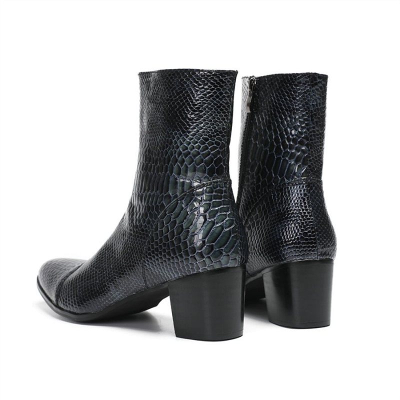 Ανδρικά Μποτάκια Γυαλιστερά Serpent Pointed Captoe Elevator Ankle Boots - Μπλε