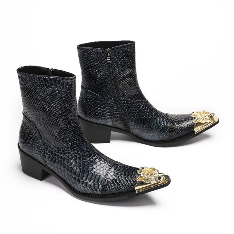 Ανδρικά Μποτάκια Γυαλιστερά Serpent Pointed Captoe Elevator Ankle Boots - Μπλε