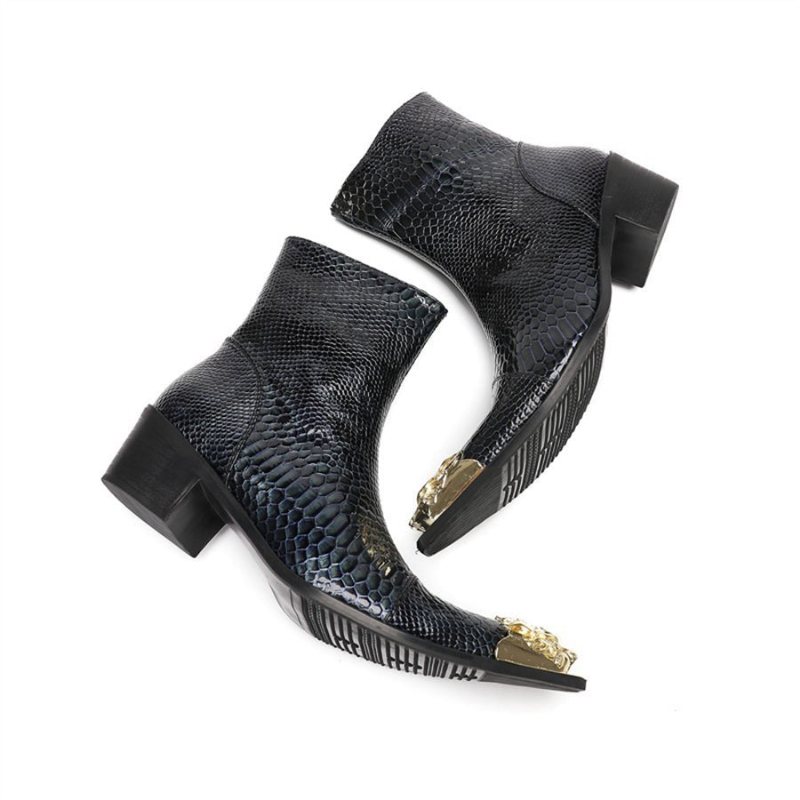 Ανδρικά Μποτάκια Γυαλιστερά Serpent Pointed Captoe Elevator Ankle Boots - Μπλε