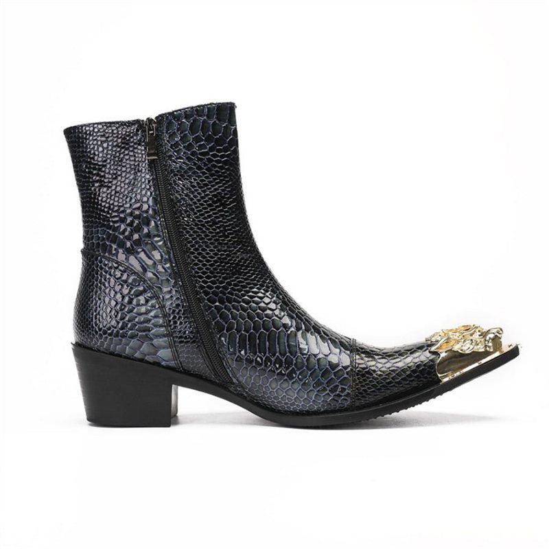 Ανδρικά Μποτάκια Γυαλιστερά Serpent Pointed Captoe Elevator Ankle Boots - Μπλε