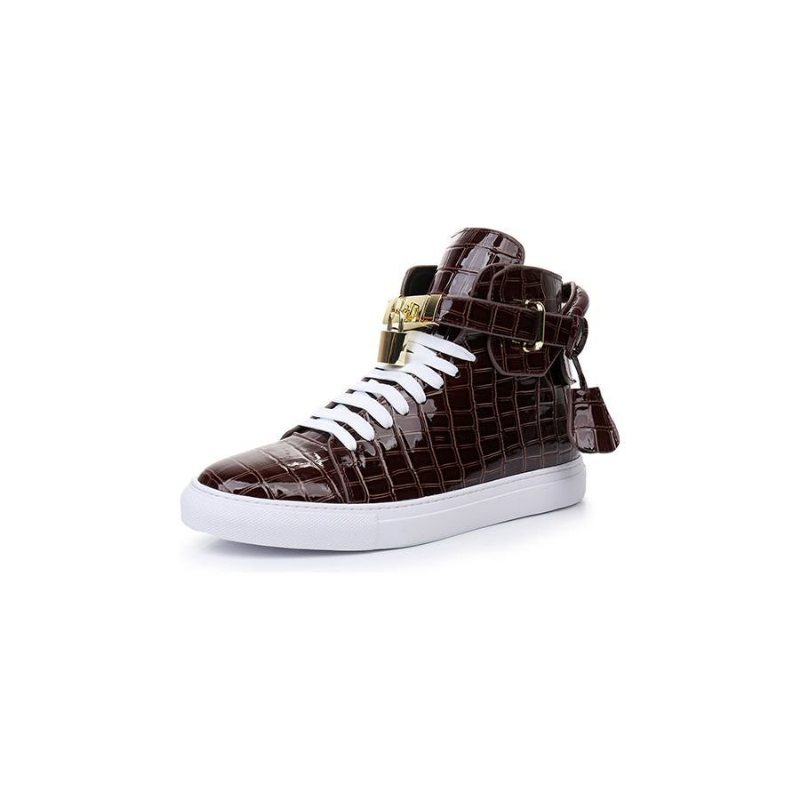 Ανδρικά Πάνινα Παπούτσια Με Ανάγλυφο High Top Design Flat Sneakers - Καφές