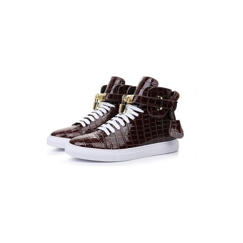 Ανδρικά Πάνινα Παπούτσια Με Ανάγλυφο High Top Design Flat Sneakers - Καφές