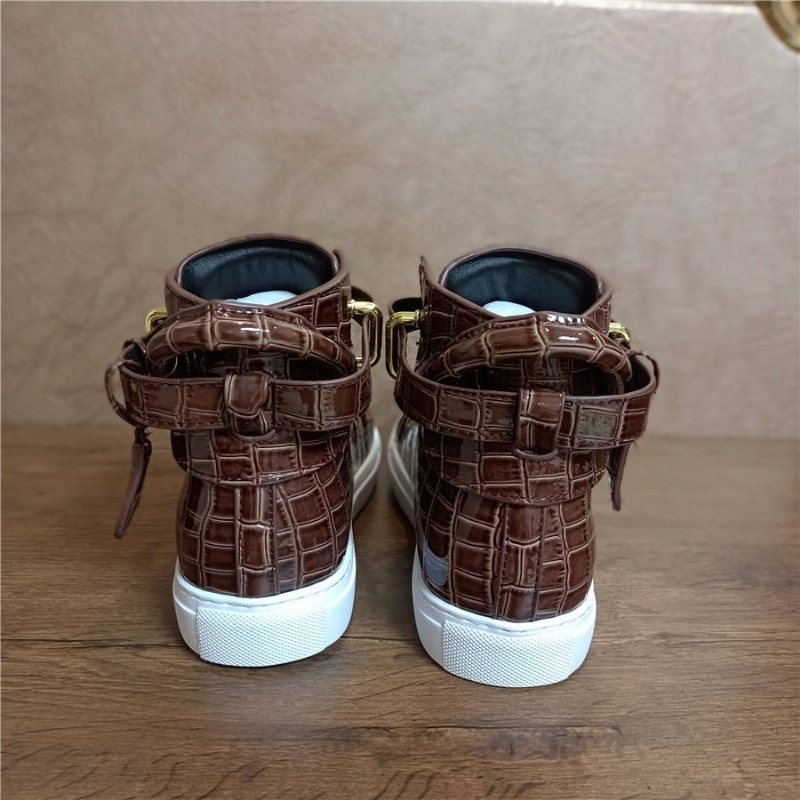 Ανδρικά Πάνινα Παπούτσια Με Ανάγλυφο High Top Design Flat Sneakers - Καφές