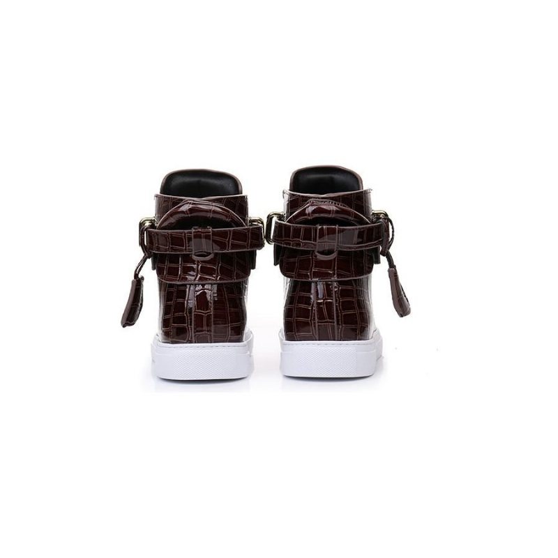 Ανδρικά Πάνινα Παπούτσια Με Ανάγλυφο High Top Design Flat Sneakers - Καφές