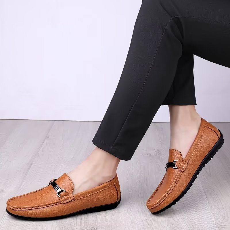 Ανδρικά Παπούτσια Casual Chic Pu Slip-on Μοκασίνια Με Μεταλλικό Στυλ - Καφέ