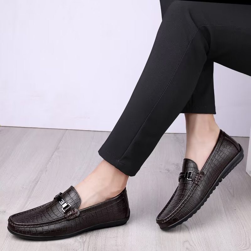 Ανδρικά Παπούτσια Casual Chic Pu Slip-on Μοκασίνια Με Μεταλλικό Στυλ - Καφέ