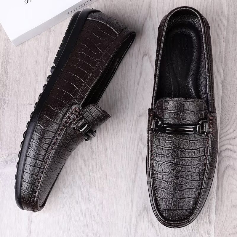 Ανδρικά Παπούτσια Casual Chic Pu Slip-on Μοκασίνια Με Μεταλλικό Στυλ - Καφέ