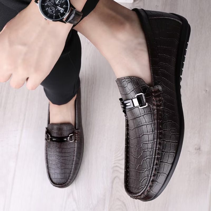 Ανδρικά Παπούτσια Casual Chic Pu Slip-on Μοκασίνια Με Μεταλλικό Στυλ - Καφέ