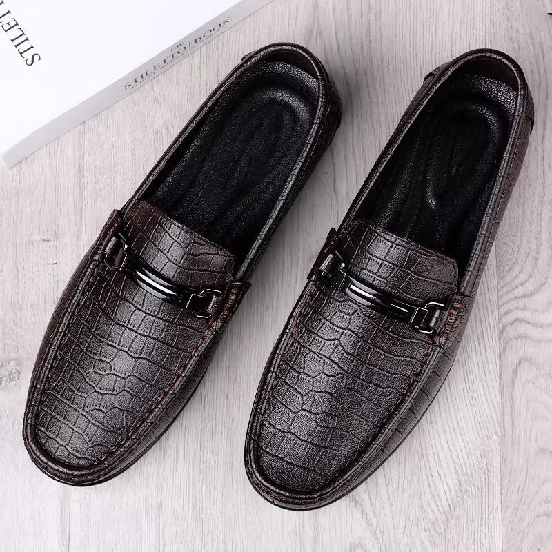 Ανδρικά Παπούτσια Casual Chic Pu Slip-on Μοκασίνια Με Μεταλλικό Στυλ - Καφέ