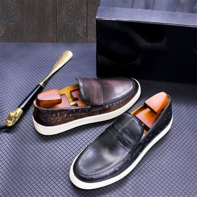 Ανδρικά Παπούτσια Casual Exotic Leather Chic Slip-on - Μαύρο 