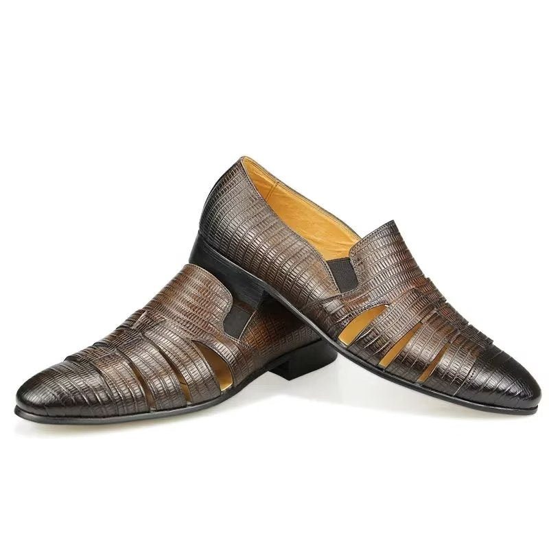 Ανδρικά Παπούτσια Casual Exotic Metal Toe Slip-on Loafers - Καφές