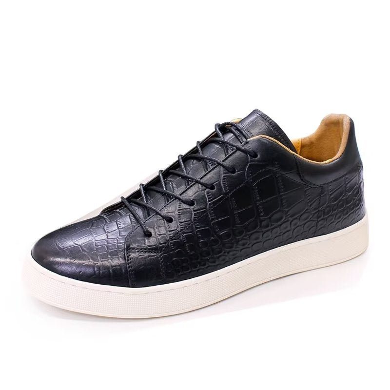 Ανδρικά Παπούτσια Casual Από Δέρμα Κροκόδειλου Chic Croc Texture - Μαύρο 