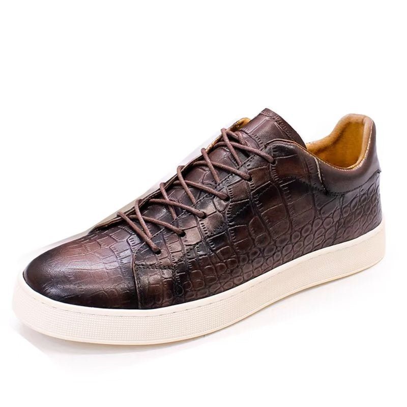 Ανδρικά Παπούτσια Casual Από Δέρμα Κροκόδειλου Chic Croc Texture - Καφές