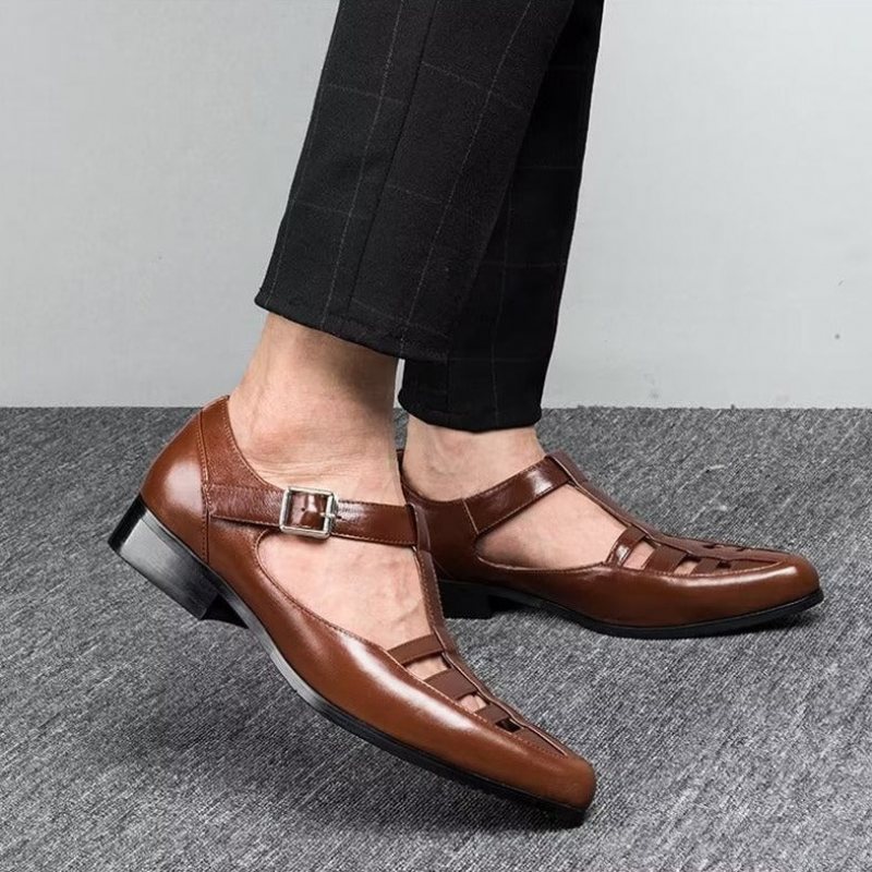 Ανδρικά Παπούτσια Casual Δερμάτινα Σανδάλια Brogue - Καφέ