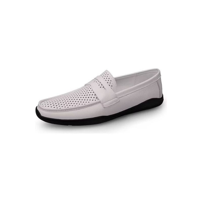 Ανδρικά Παπούτσια Casual Κομψά Pu Slip-on Loafers Με Μεταλλική Μόδα - Λευκή Τρύπα