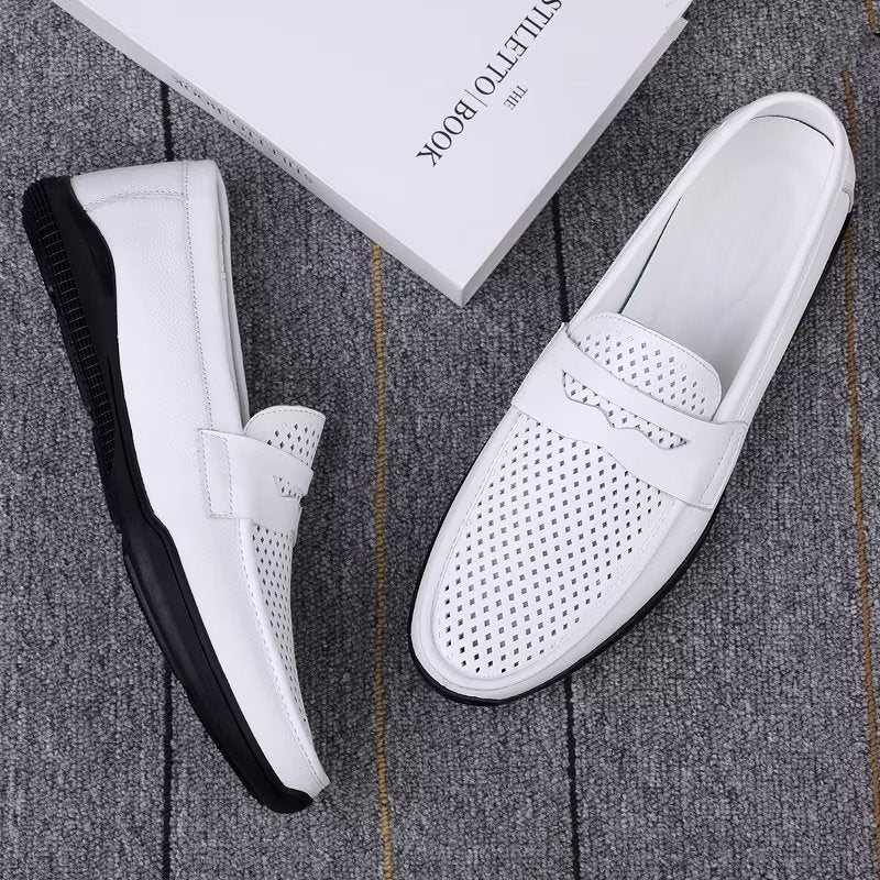 Ανδρικά Παπούτσια Casual Κομψά Pu Slip-on Loafers Με Μεταλλική Μόδα - Λευκή Τρύπα