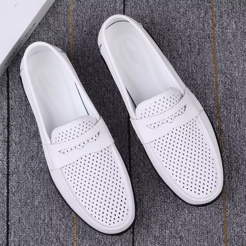 Ανδρικά Παπούτσια Casual Κομψά Pu Slip-on Loafers Με Μεταλλική Μόδα - Λευκή Τρύπα