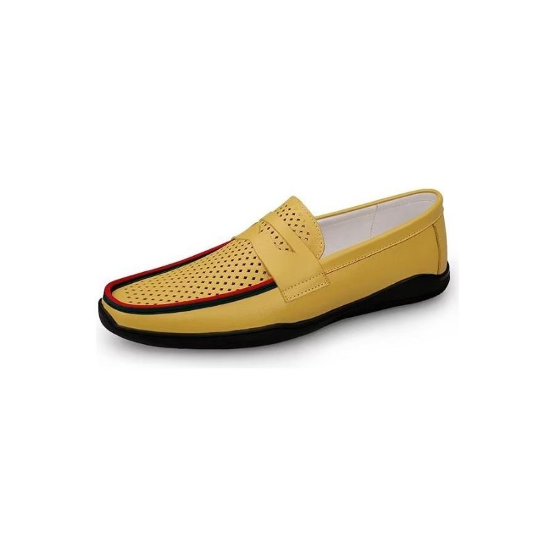 Ανδρικά Παπούτσια Casual Κομψά Pu Slip-on Loafers Με Μεταλλική Μόδα - Κίτρινη Τρύπα