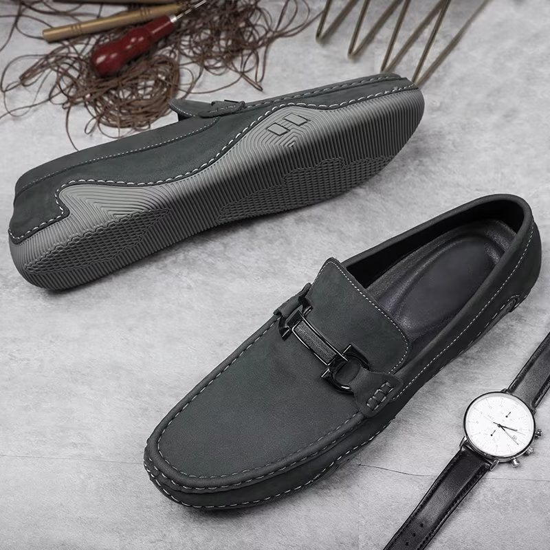 Ανδρικά Παπούτσια Casual Κομψά Slip-on Loafers Με Μεταλλική Μόδα - Γκρι