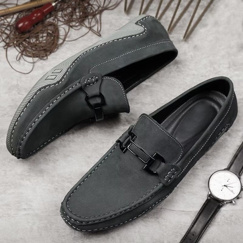 Ανδρικά Παπούτσια Casual Κομψά Slip-on Loafers Με Μεταλλική Μόδα - Γκρι