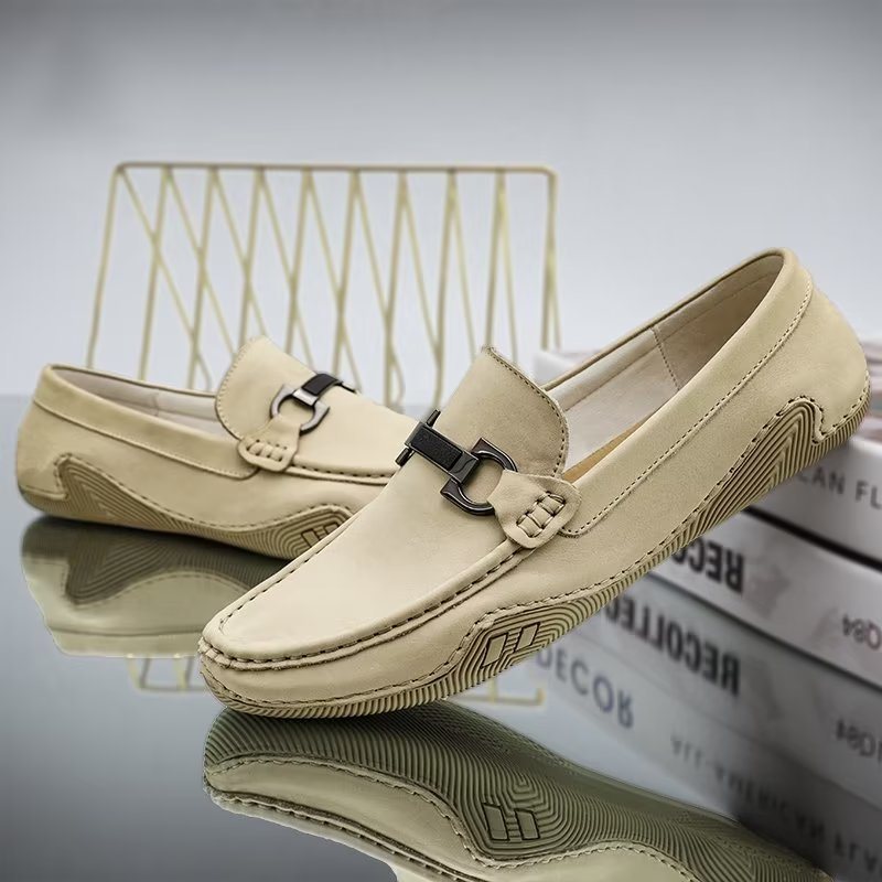 Ανδρικά Παπούτσια Casual Κομψά Slip-on Loafers Με Μεταλλική Μόδα - Μπεζ