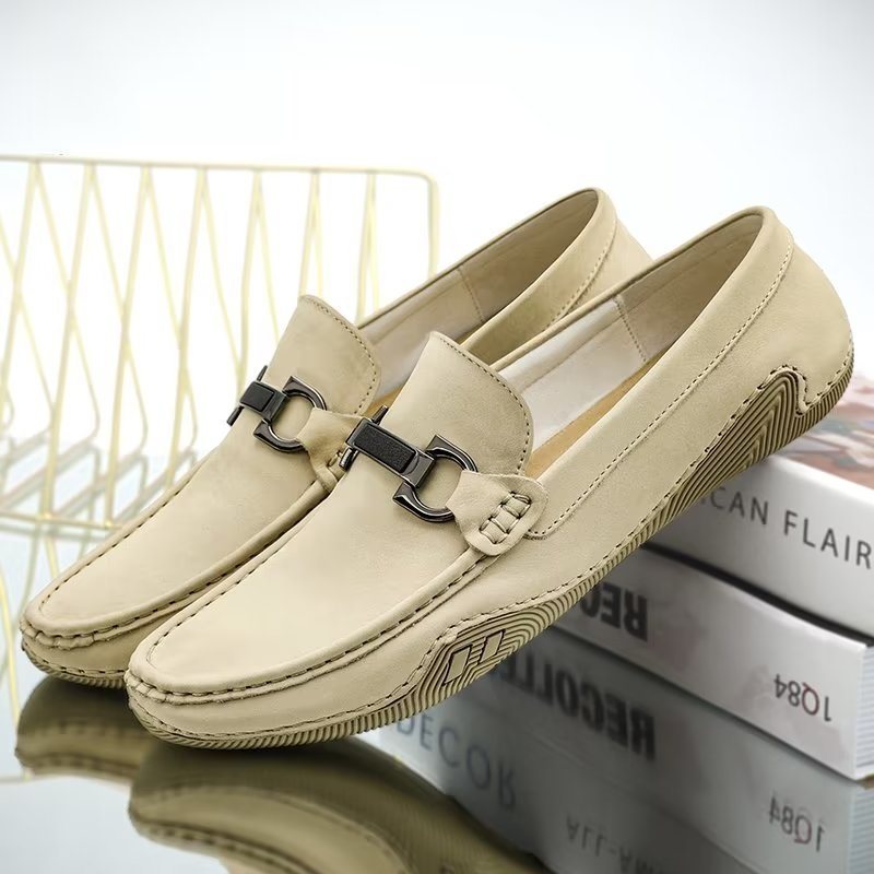 Ανδρικά Παπούτσια Casual Κομψά Slip-on Loafers Με Μεταλλική Μόδα - Μπεζ