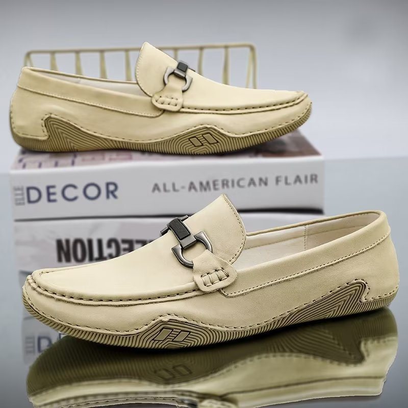 Ανδρικά Παπούτσια Casual Κομψά Slip-on Loafers Με Μεταλλική Μόδα - Μπεζ