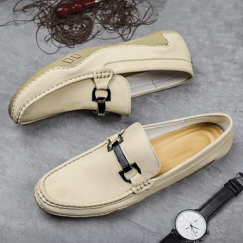 Ανδρικά Παπούτσια Casual Κομψά Slip-on Loafers Με Μεταλλική Μόδα - Μπεζ