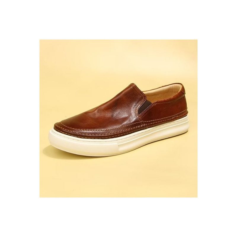 Ανδρικά Παπούτσια Casual Κομψά Δερμάτινα Slip On High End Sneakers - Καφέ