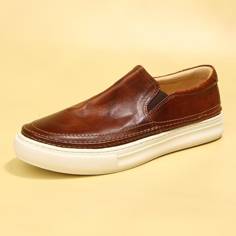 Ανδρικά Παπούτσια Casual Κομψά Δερμάτινα Slip On High End Sneakers - Καφέ