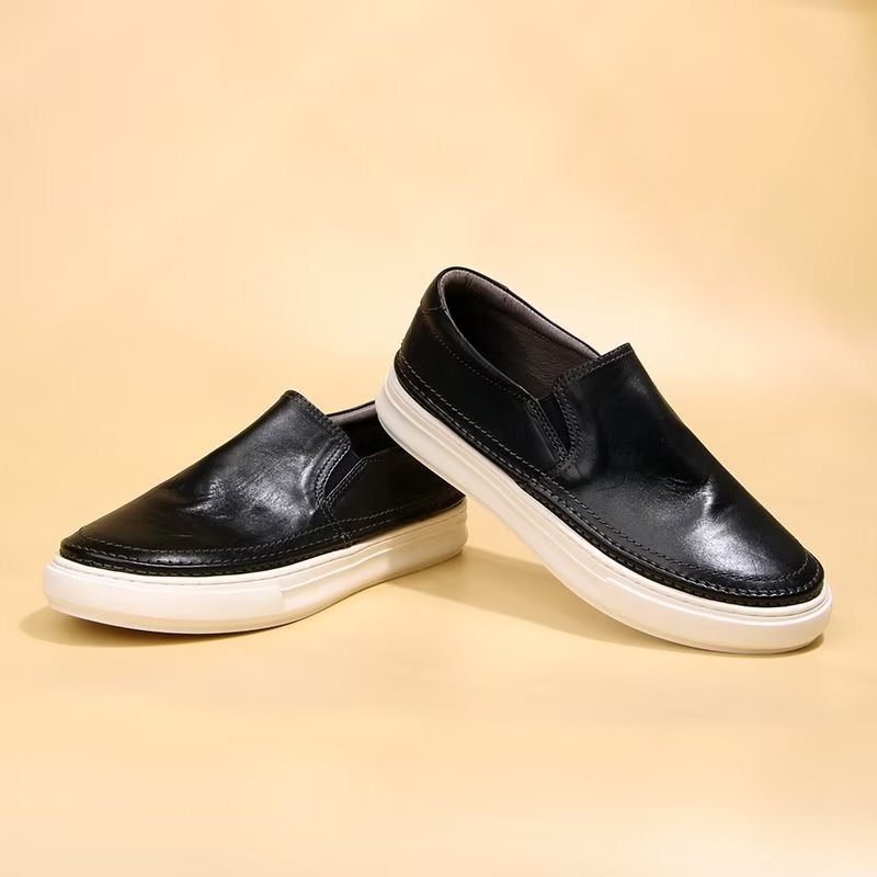 Ανδρικά Παπούτσια Casual Κομψά Δερμάτινα Slip On High End Sneakers - Μαύρο