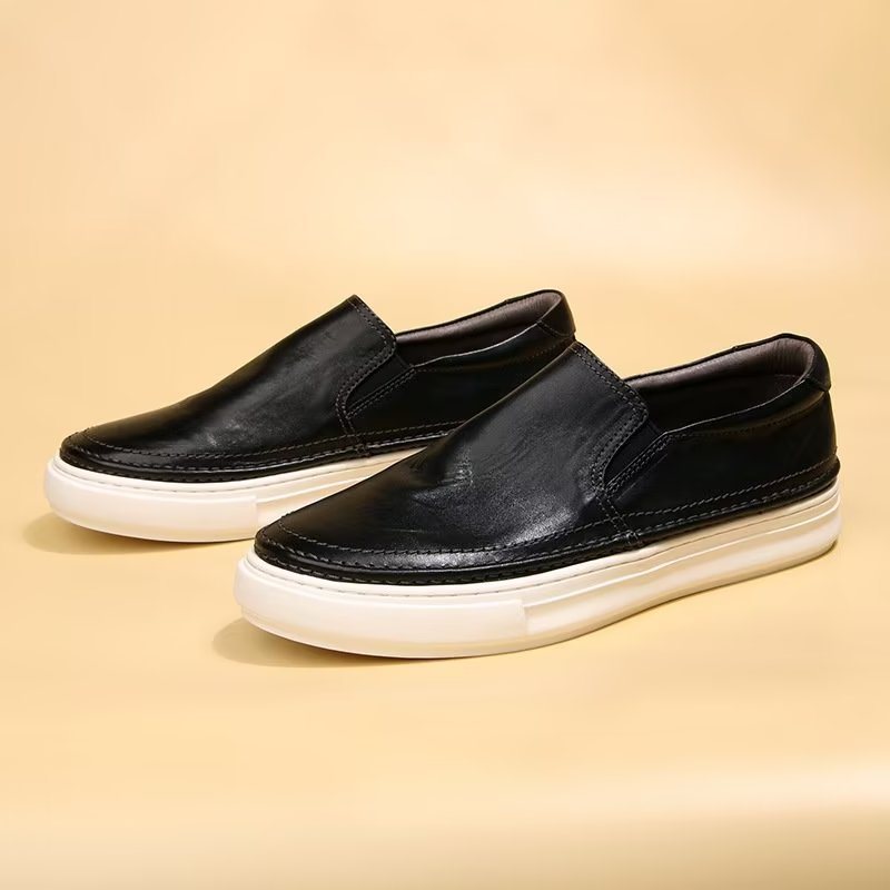 Ανδρικά Παπούτσια Casual Κομψά Δερμάτινα Slip On High End Sneakers - Μαύρο