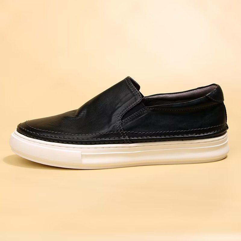 Ανδρικά Παπούτσια Casual Κομψά Δερμάτινα Slip On High End Sneakers - Μαύρο