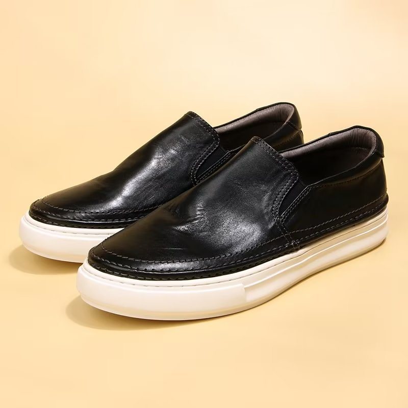 Ανδρικά Παπούτσια Casual Κομψά Δερμάτινα Slip On High End Sneakers - Μαύρο