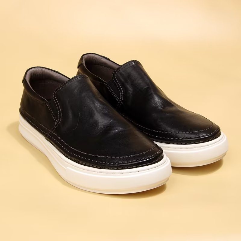 Ανδρικά Παπούτσια Casual Κομψά Δερμάτινα Slip On High End Sneakers - Μαύρο