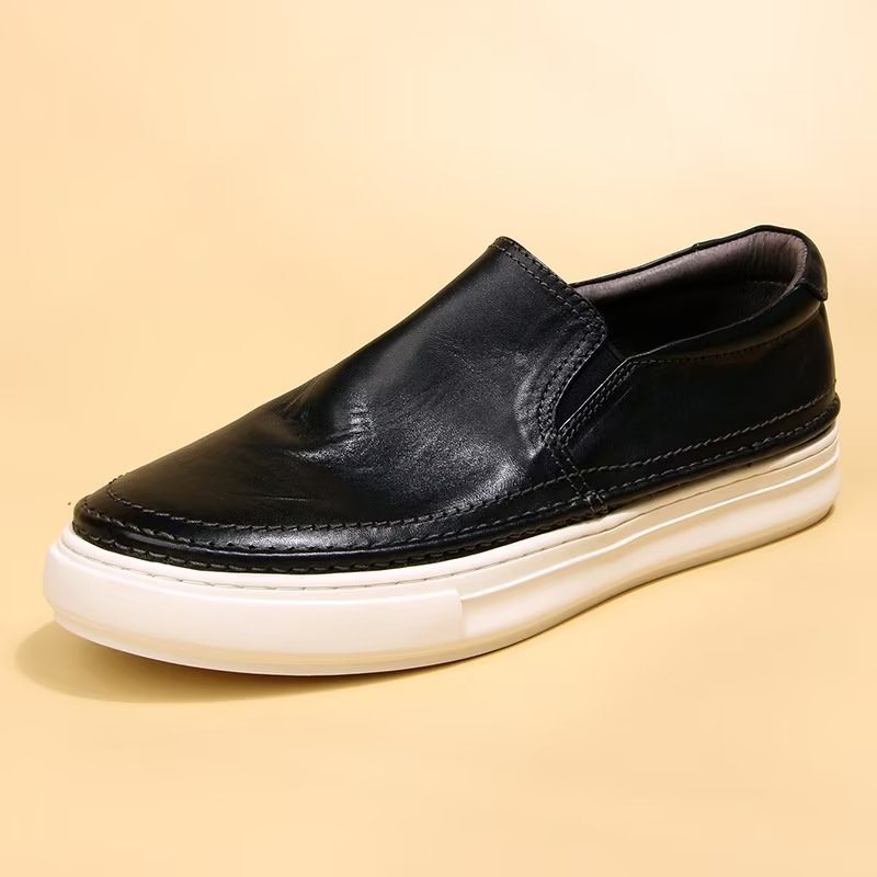 Ανδρικά Παπούτσια Casual Κομψά Δερμάτινα Slip On High End Sneakers - Μαύρο