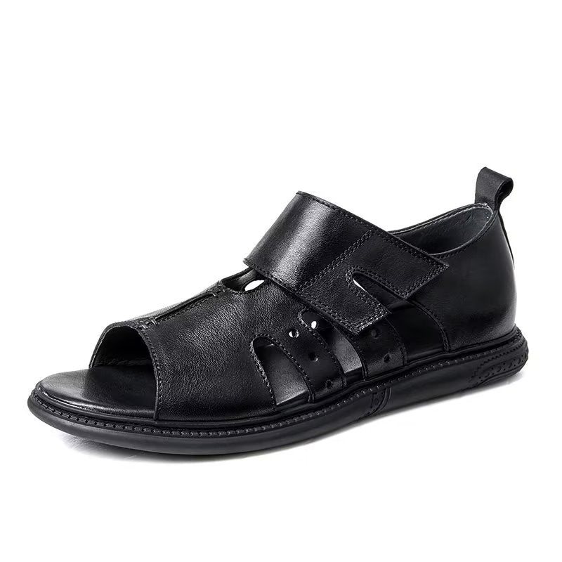 Ανδρικά Παπούτσια Casual Κομψά Σανδάλια Peep Toe Velcro - Μαύρο 