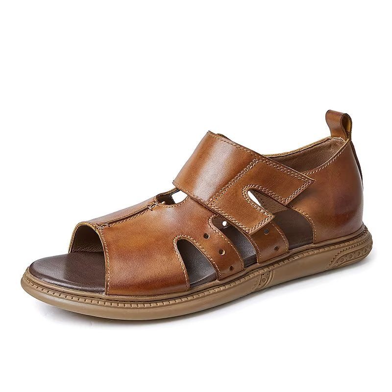 Ανδρικά Παπούτσια Casual Κομψά Σανδάλια Peep Toe Velcro - Καφές