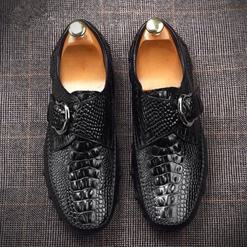 Ανδρικά Παπούτσια Casual Πολυτέλεια Alligator Texture Penny Loafers - Μαύρο