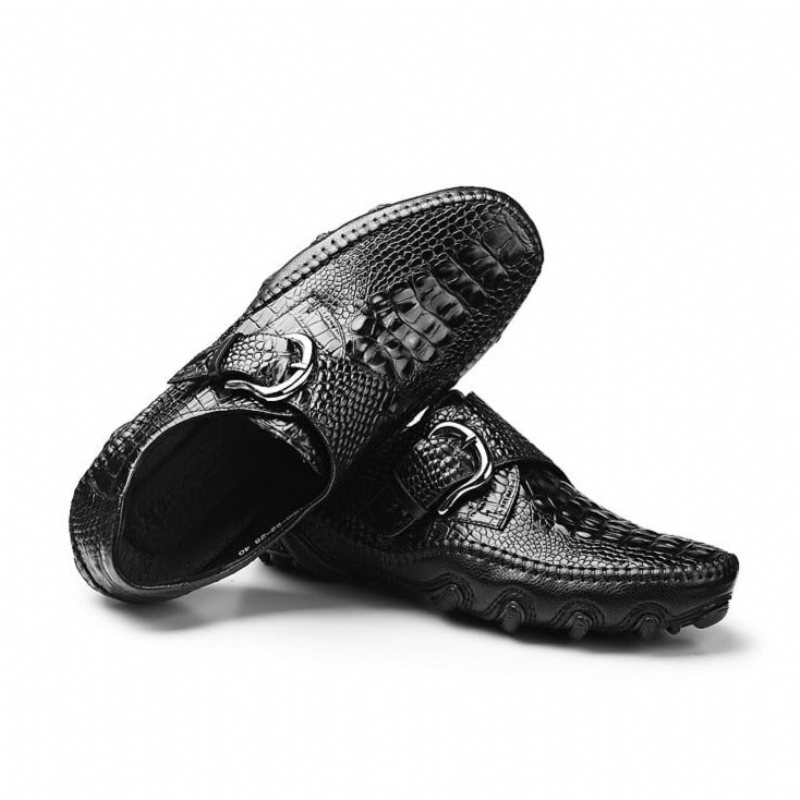 Ανδρικά Παπούτσια Casual Πολυτέλεια Alligator Texture Penny Loafers - Μαύρο