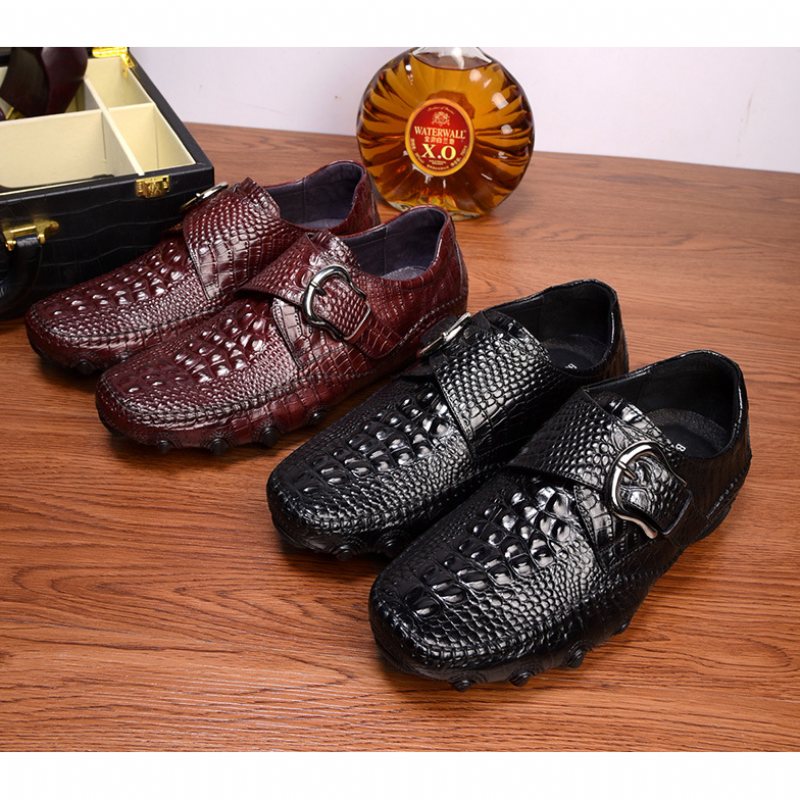 Ανδρικά Παπούτσια Casual Πολυτέλεια Alligator Texture Penny Loafers - Μαύρο