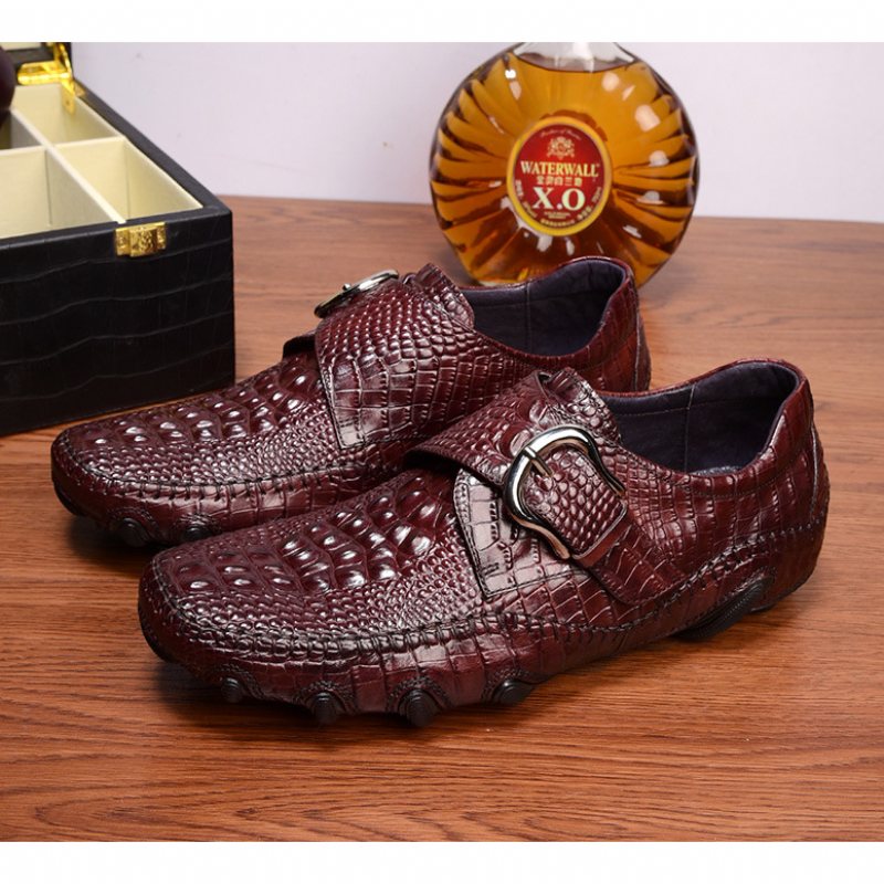 Ανδρικά Παπούτσια Casual Πολυτέλεια Alligator Texture Penny Loafers - Κόκκινο