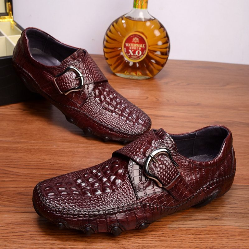 Ανδρικά Παπούτσια Casual Πολυτέλεια Alligator Texture Penny Loafers - Κόκκινο