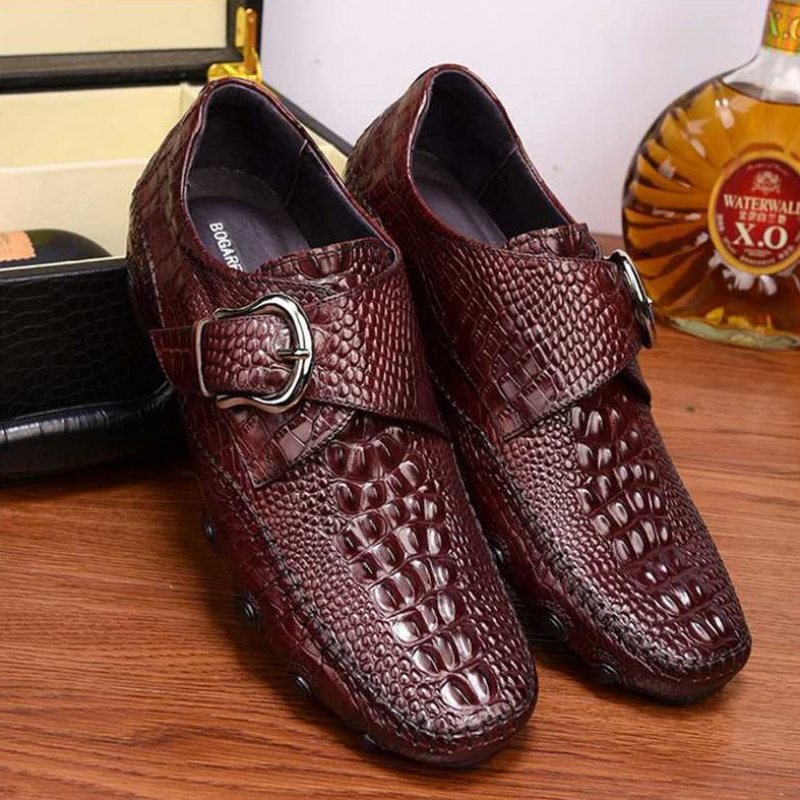 Ανδρικά Παπούτσια Casual Πολυτέλεια Alligator Texture Penny Loafers - Κόκκινο