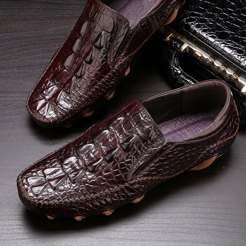 Ανδρικά Παπούτσια Casual Πολυτέλεια Alligator Texture Slip On Οξφόρδης - Καφές